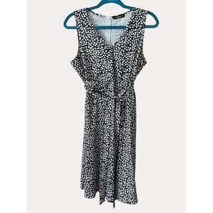 Sheilay Faux Wrap Dress Abstract Print Sleeveless Gray White M